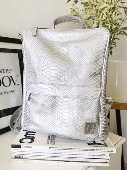 MOCHILA CONVERTIBLE PLATA BLANCO
